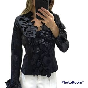 ANNE FONTAINE Kimmy Iconic Ruffles Corset Cocktail Blouse 42 Black Large